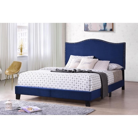 Standalone Velvet & Solid Wood Upholstered Bed - Blue ST3540957